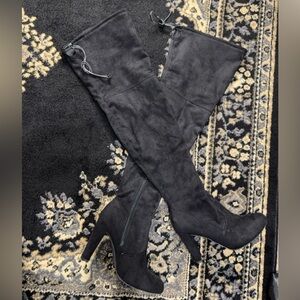 Wild Diva Black Suede Thigh-High Boots